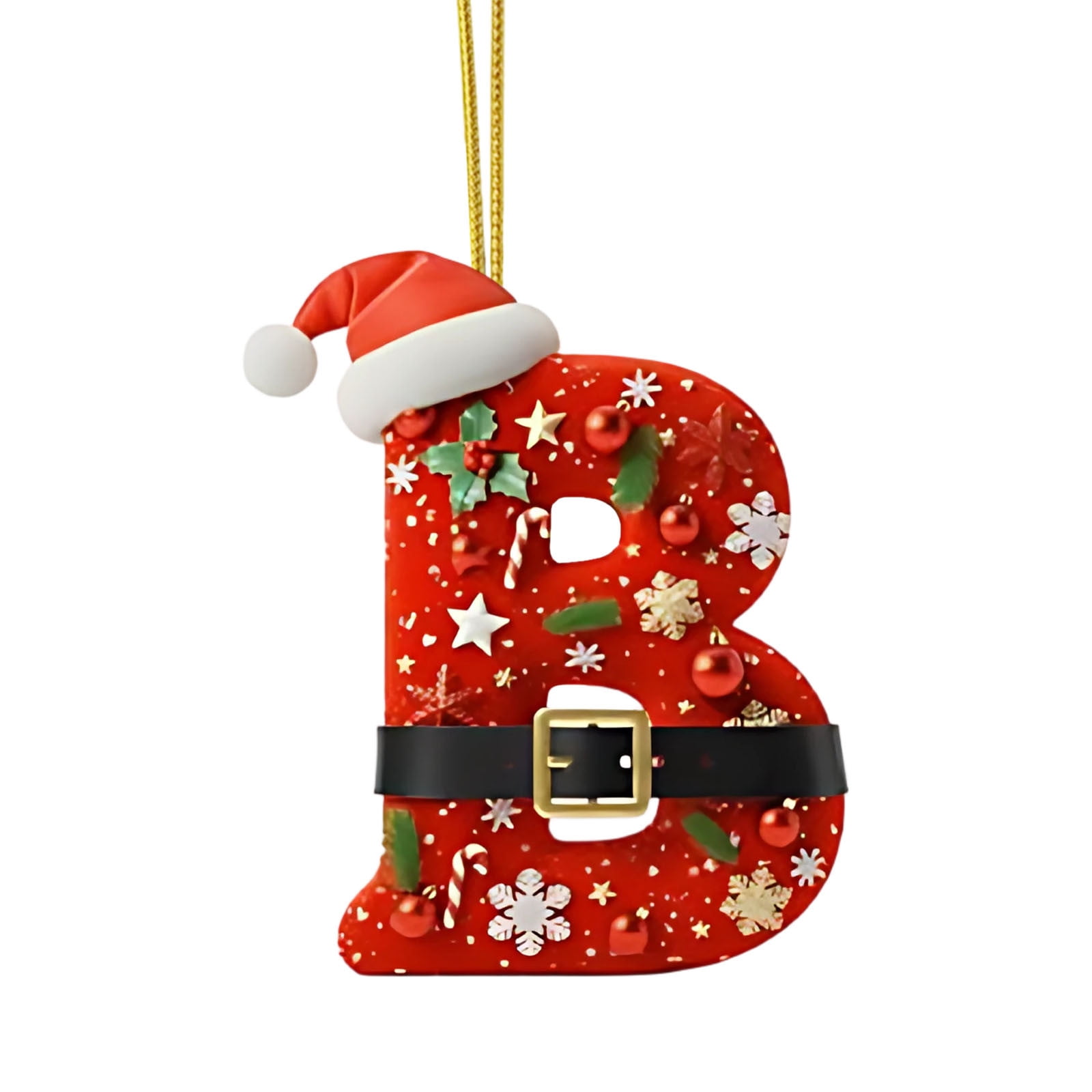 Santa Suit Letter Christmas Ornament 2D Flat Hanging Alphabet Pendant with Santa Hat Belt Star and Bauble Decor Festive Keepsake Ornament for Xmas Tree Holiday Home Decoration