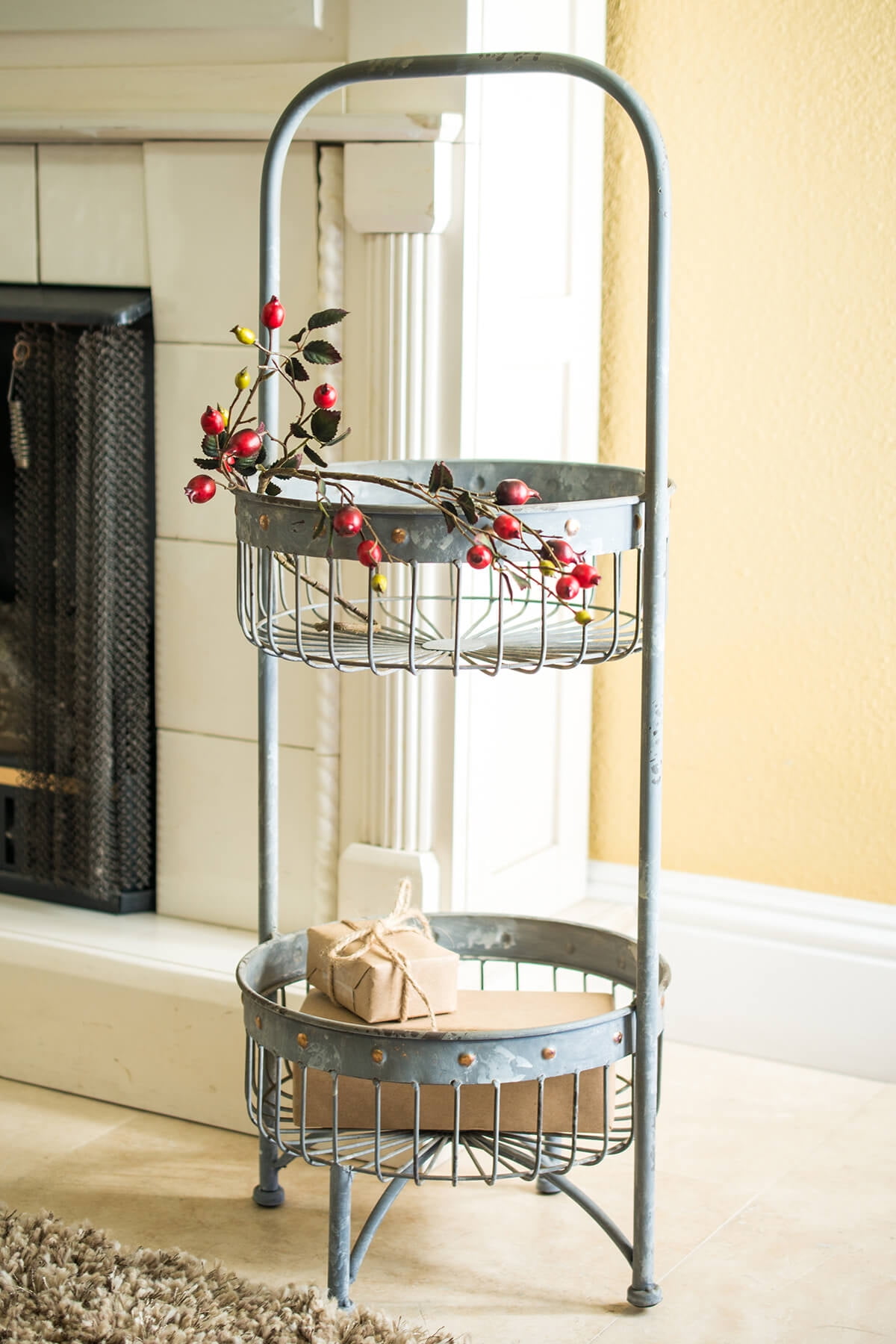 Two Tier Metal Round Basket Display Stand 30 inches