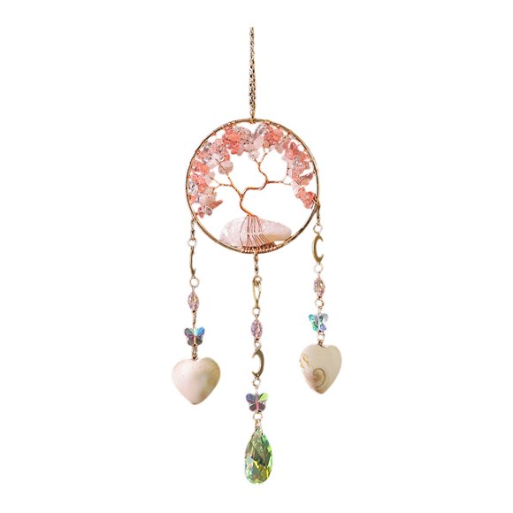 Handmade Tree of Life Wind Chime Hanging Ornament with Heart Design for Home Garden
