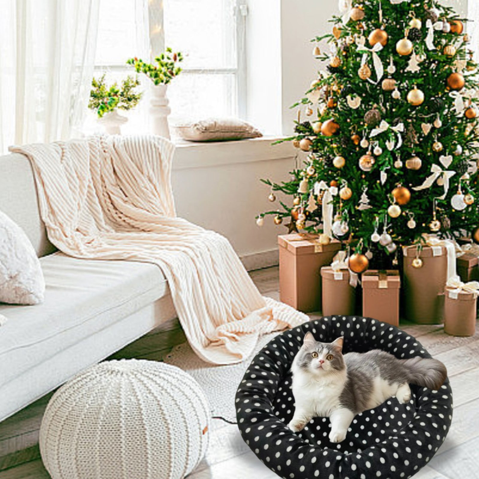 Indoor Heated Pet Bed for Cats and Small Dogs, 15.7x15.7 Inch Electric Warming Pad with Soft Plush Cover, Machine Washable Winter Heating Mat