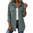 thumbnail image 2 of Corduroy Jacket for Women Trendy Long Sleeve Button Down Fall Shackets Oversized Lightweight Casual Coats with Pockets Mint Green 3XL, 2 of 7