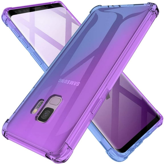 Galaxy S9 Case Clear Cute Gradient Shockproof Bumper Protective Case for Samsung Galaxy S9 Soft TPU Slim Fit Flexible Cell Phone Back Covers for Women Girls Rubber Silicone (Purple/Blue)