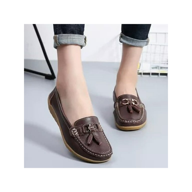 Women Espadrille Flat Shoes, Faux Suede Slip-On Vacation Flat Loafers Brown
