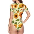 thumbnail image 4 of Daiia Sunflowers And Butterflies print Women's Crew Neck Short Sleeve Bodysuit Fashion Tops Fit Casual Basic Extender Bodysuit-XX-Large, 4 of 9