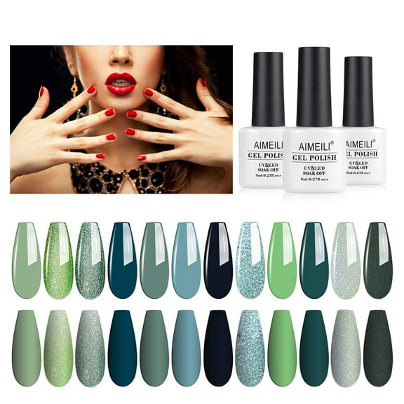 AIMEILI Soak off LED Blue Green Gel Nail Polish Christmas Nails Manicure Gifts for Women Kit Set of 12pcs x 8ml - Kit Set 12