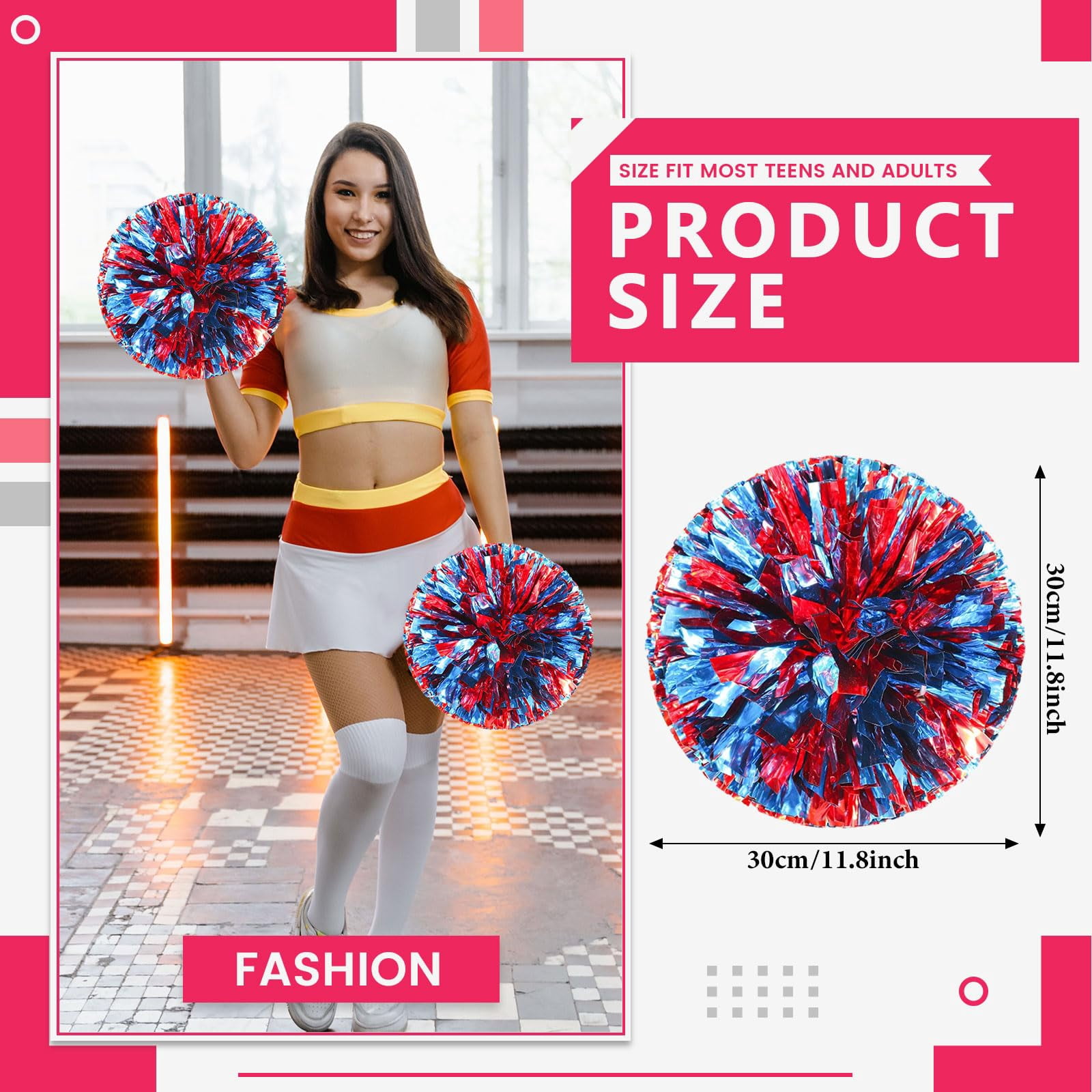 Pom Poms Cheer 18 Pcs with Four Finger Handle, Cheerleading Handheld Squad Pompoms for Sports Team Cheer Spirit Games Dance Party Adults