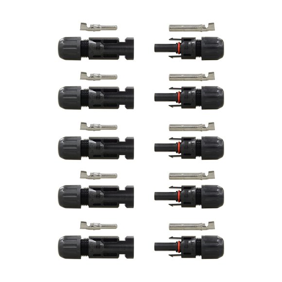 Renogy 5 Pair MC4 Male/Female Solar Panel Cable Connectors Double Seal Rings for Better Waterproof Effect, Black
