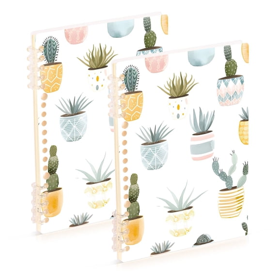Desert Plants in Pots Notebooks 2 Pcs 1-subject Journal 60 Sheets A5 College Ruled Paper Detachable Ring 8.3"x5.7"