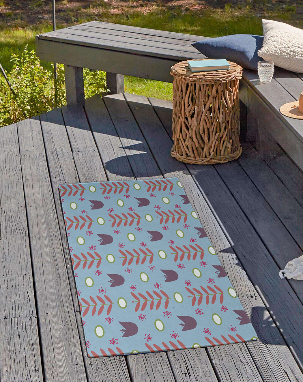 24" 36" Simply Daisy Spring Garden Scandinavian Chenille Area Rug, Lighter than Air Blue