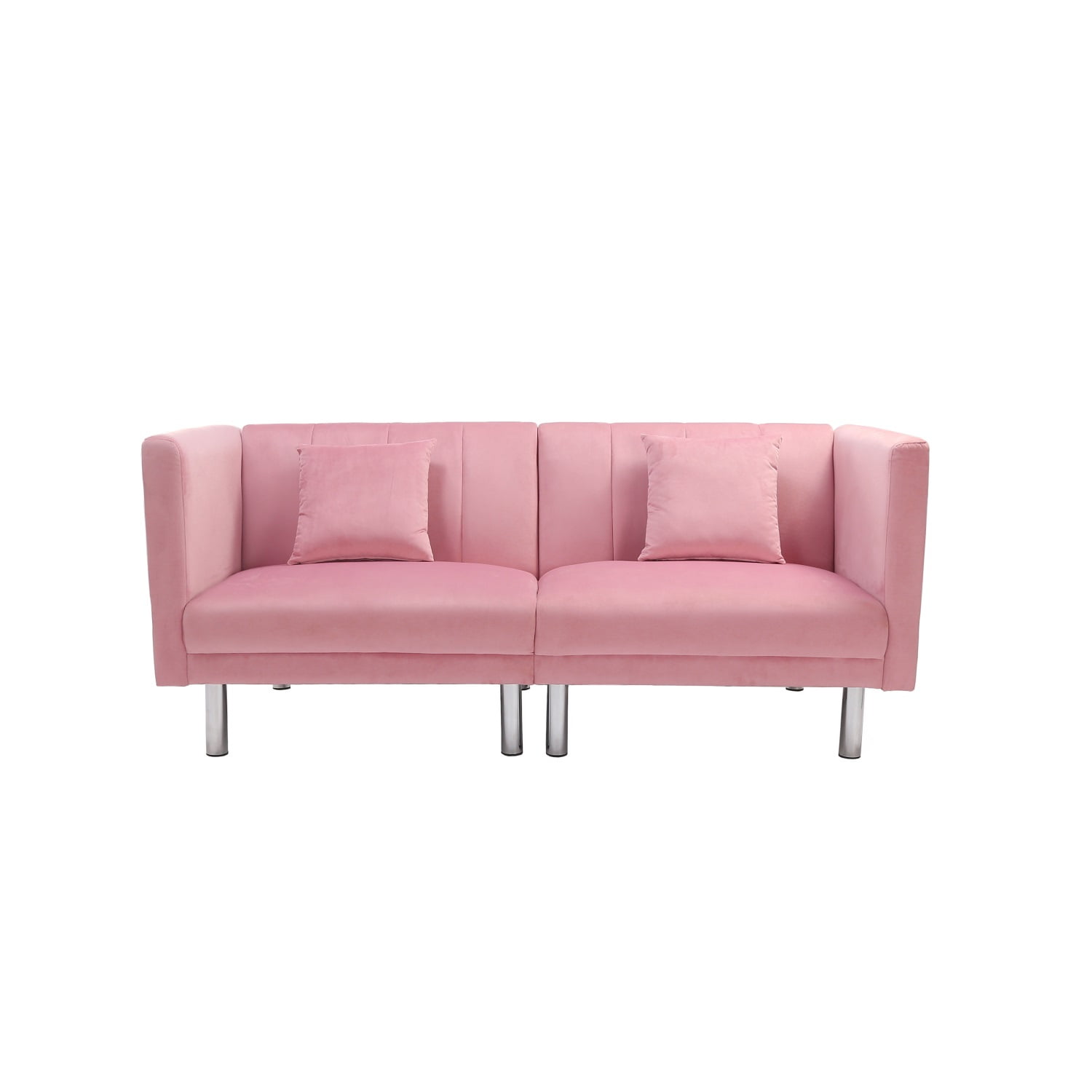 Kadyn Futon Sofa, Fabric Futon Sofa Bed with 2 Pillows, Modern Convertible Futon Sofa for Small Rooms, Pink Kadyn Futon Sofa, Fabric Futon Sofa Bed with 2 Pillows, Modern Convertible Futon Sofa for Small Rooms, Pink