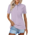 thumbnail image 2 of vigerkar Womens Polo Shirt Short Sleeve V Neck Lightweight Moisture Wicking Sports Tops Business Casual Button Collared Shirts Light Purple, M, 2 of 5