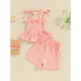 thumbnail image 5 of Aojekbee Baby Girls Summer 2 Piece Solid Color Bandage Sleeveless Camisole Tops and Elastic Shorts Set Fashion Cute Clothes, 5 of 10