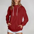 thumbnail image 2 of NinXxx Women's Solid High Collar Hoodie with Side Pockets Red XL, 2 of 9