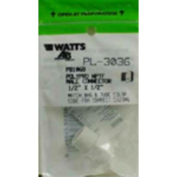 Watts PL-3036 Multi-Purpose Push-Fit Tube To Pipe Adapter, 1/2 in, Compression X MPT, Plastic