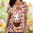 thumbnail image 2 of Tnhcen Women's Easter Print V-Neck Scrub Top, Short Sleeve Medical Workwear with Pockets, Holiday Themed Nurse Uniform, Plus Size S-2XL, 95% Polyester 5% Spandex Dobby Fabric, 2 of 6
