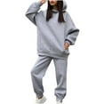 thumbnail image 2 of jsaierl Sweatsuits for Women Set 2 Piece Solid Long Sleeve Hooded Sweatshirt and Pants Casual Sports Jogger Tracksuit Outfit, 2 of 8