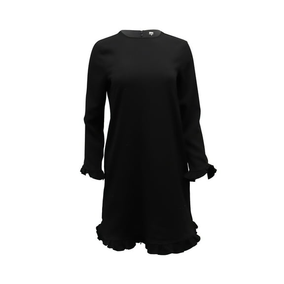 Pre-Owned Ganni Clark Ruffled Long Sleeve Dress in Black Polyester