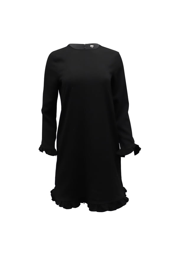 Pre-Owned Ganni Clark Ruffled Long Sleeve Dress in Black Polyester