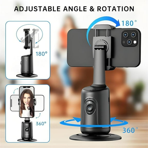 Auto Face Tracking Tripod 360° Rotating Cell Phone Photo and Video Kits Stand, No App, Rechargeable Smart Shooting Stand for Live Recording Tiktok