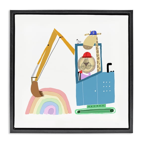 Stupell Industries Contemporary Animals Digging Rainbow Black Floating Frame Canvas Art, 18 x 18, by Carla Daly