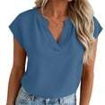 thumbnail image 2 of hlysgo Women's Cap Sleeve Tops V Neck Dressy Casual Blouses Summer Work Business Shirts Blue,M, 2 of 6