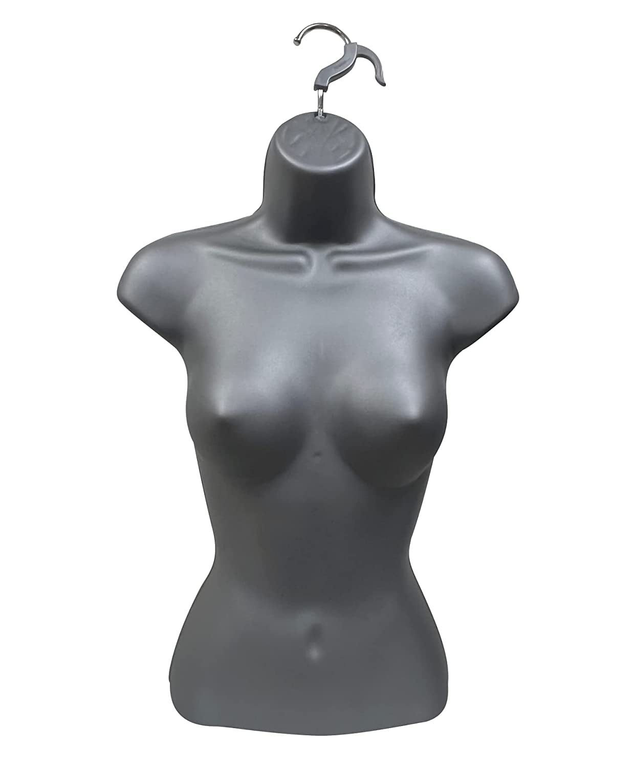 DisplayTown Gray Female Mannequin Torso with Stand Dress Form Tshirt Display Countertop Hollow Back Body with Metal Pole & Hanging Hook S-M Clothing Sizes (Set of 2)