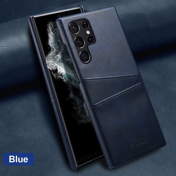 Dteck For Samsung Galaxy S22 Ultra,Luxury Leather Card Holder Hard Back Lightweight Retro Slim Case Cover for Galaxy S22 Ultra 5G,Blue