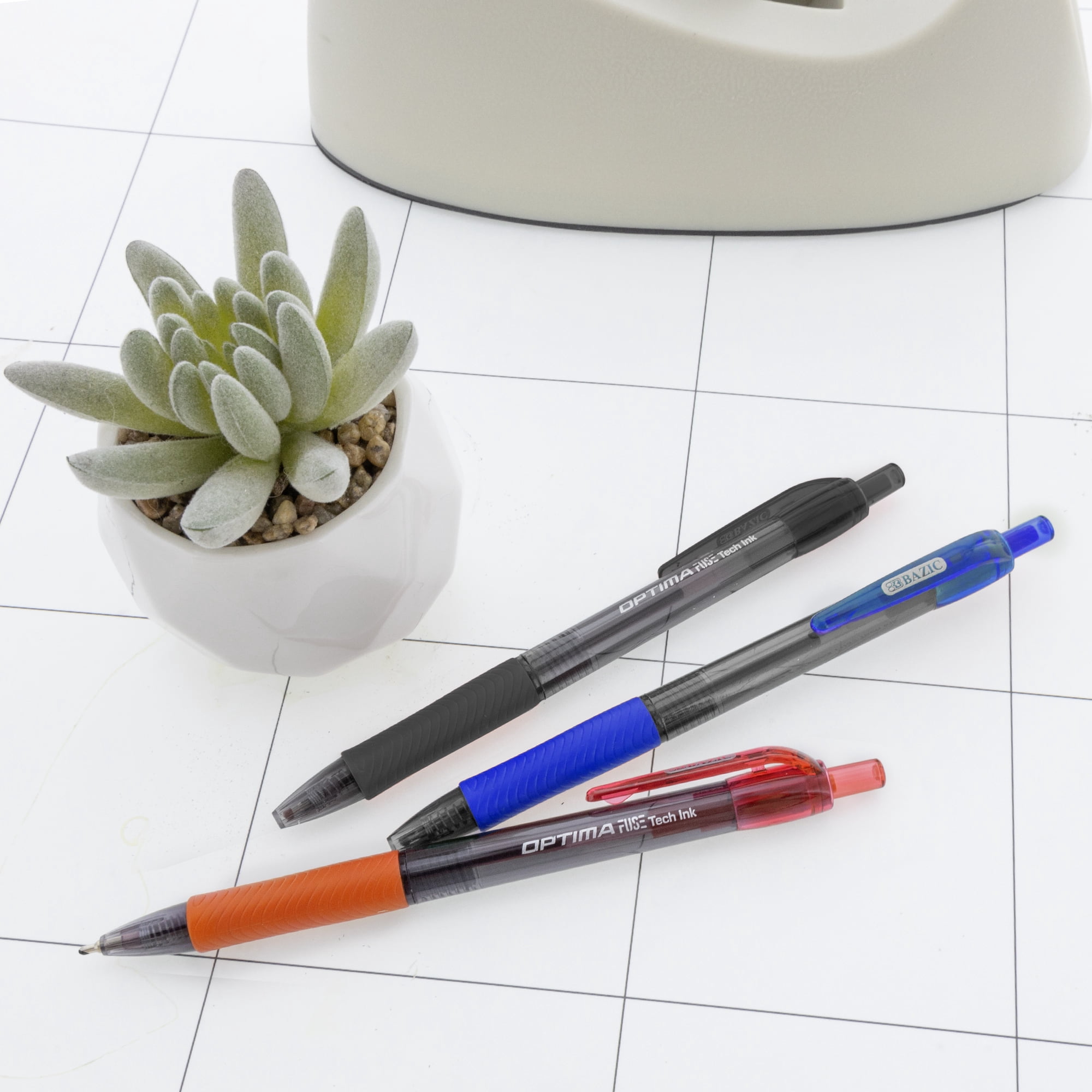BAZIC Optima Assorted Color Oil Gel Ink Retractable Pen, 0.7 mm, (3/Pack), 24-Pack