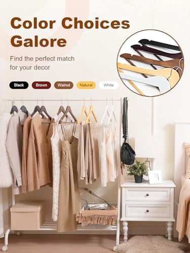 Wooden Hangers 10 Pack, Solid Wood Hanger with Non Slip Pant Bar, Heavy Duty Wooden Coat Hanger for Closet, Smooth Finish Wood Clothes Hangers for Shirts, Suits, Jackets, Dress, Natural