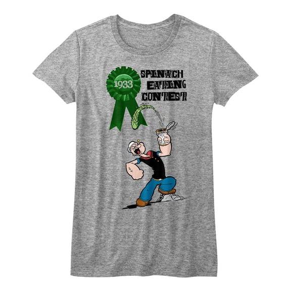 Popeye Spinach Contest Gray Heather Junior Women's T-Shirt