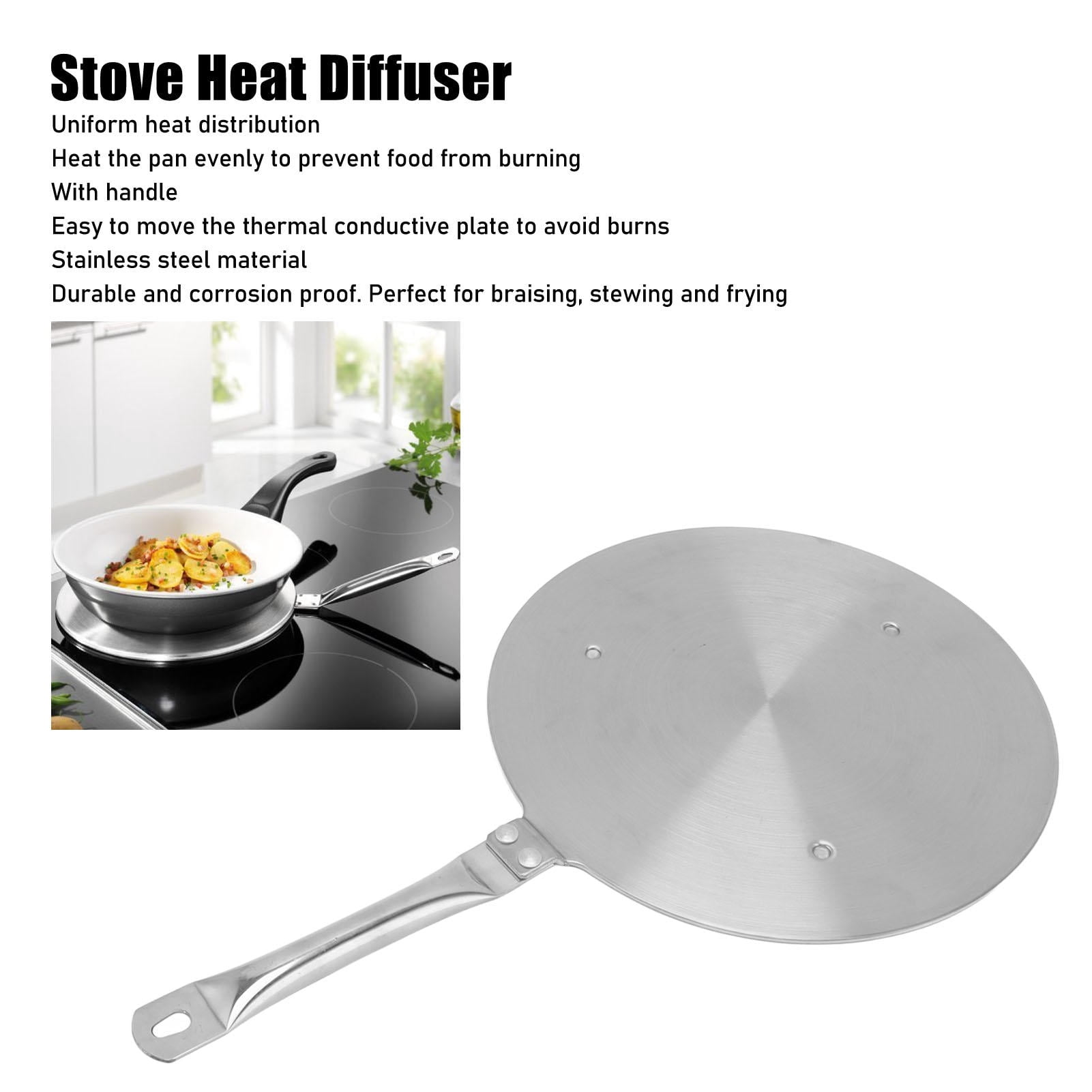 YAHHU 9.4 Inches / 24 cm Stainless Steel Heat Diffuser Plate with Handle, Universal Induction Cooker Adapter for Gas and Electric Stoves