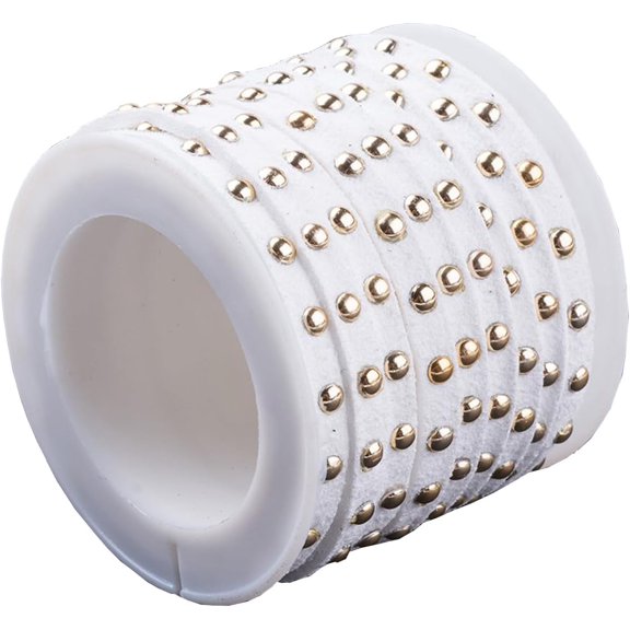 4 Yard Flat Faux Suede Ribbon 5mm Faux Leather Lace with Rivets White Studded Faux Suede Cord Micro Fiber Cord with Rivet for Jewelry Making Tassel Macrame Dress Purse Home Decor