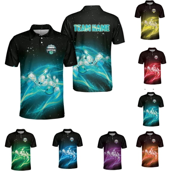 Personalized Bowling Shirts for Men, Men's Bowling Polo Shirts Short Sleeve, Bowling Team Shirts for Men and Women (Teal, S)