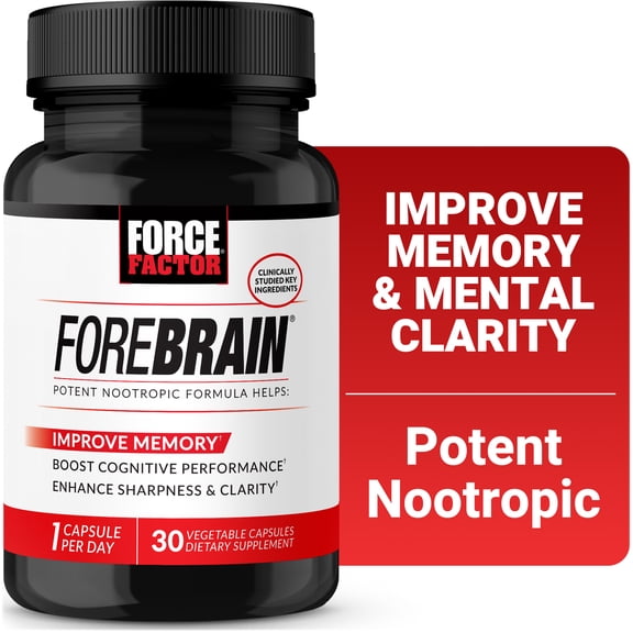 Force Factor Forebrain, Nootropic Brain Supplement with Caffeine, Bacopa & Huperzine A for Memory, Focus, Mental Energy & Brain Health, 30 Capsules