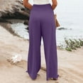 thumbnail image 6 of XFLWAM Women's Linen Palazzo Pants Summer Boho Wide Leg Elastic High Waist Pants Casual Lounge Trousers Beach Travel Vacation Outfits Dark Purple M, 6 of 9