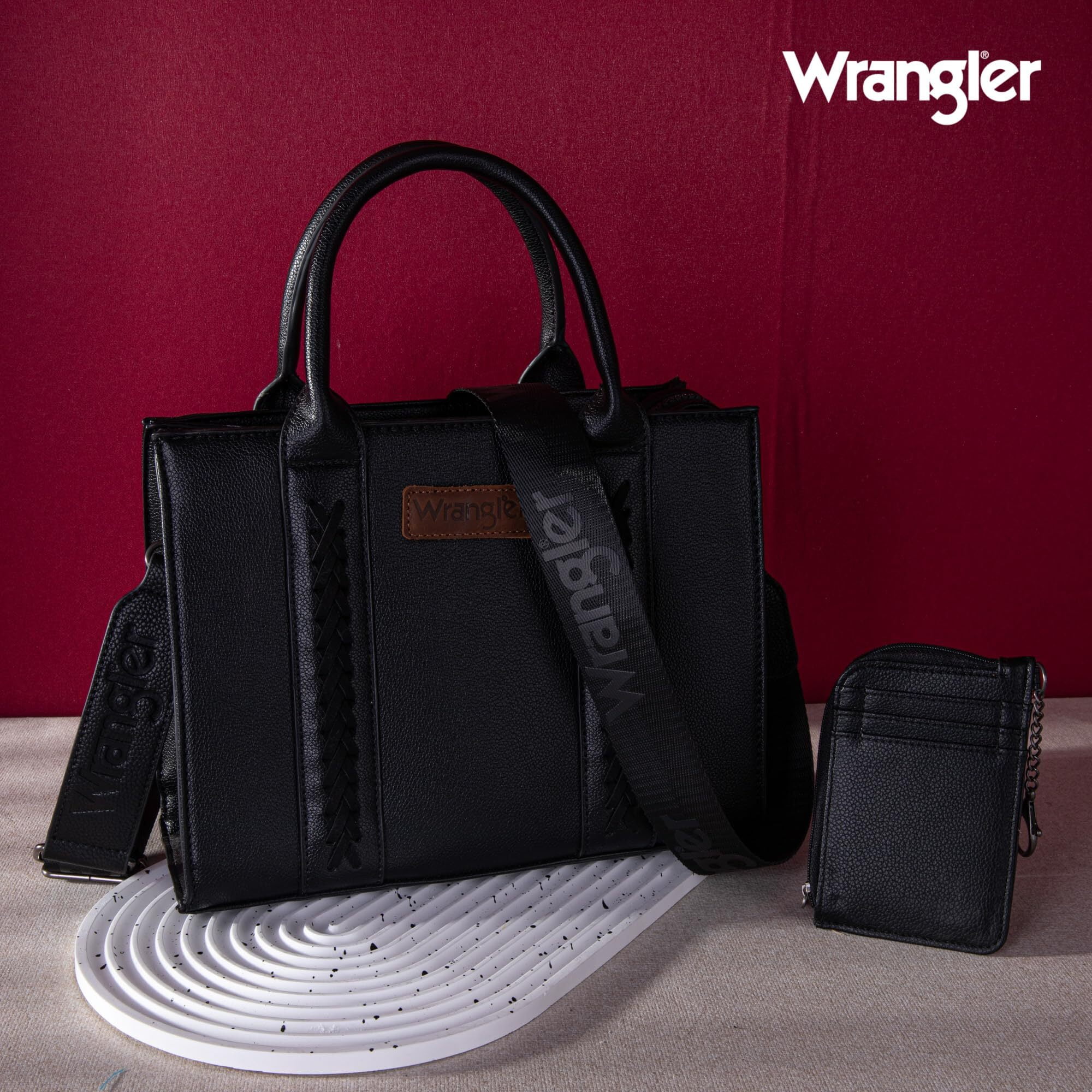 Wrangler Purse Medium Tote Bags for Women with Card Holder Wallet Designer Satchel Top-handle Handbags, Classic-Black
