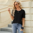 thumbnail image 3 of Fjuchai Womens U-Neck T-Shirt Summe Wrinkles Tees Female Cotton Solid Casual Top for S-XXL, 3 of 9