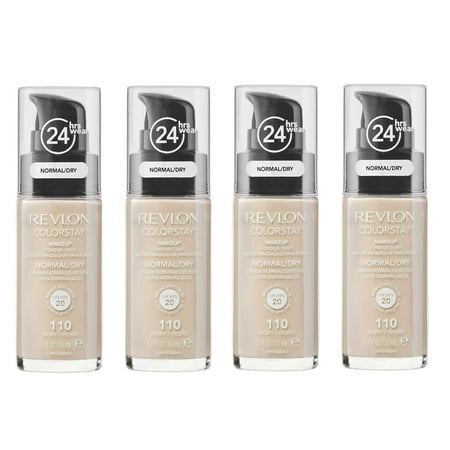 Revlon Colorstay Makeup Foundation for Normal To Dry Skin, #110 Ivory (Pack of 4) + Makeup Blender Stick, 12