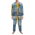 thumbnail image 3 of Susaid Monk Walking On Water Print Men's Long Sleeve Pajama Set, Two-Piece Button-Down Loungewear PJs Set, Comfortable Sleepwear for Relaxation-Large, 3 of 7