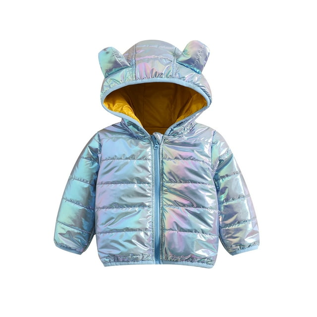 Toddler Baby Puffer Jacket Winter Bear Ear Hood Coat Solid Color Shine