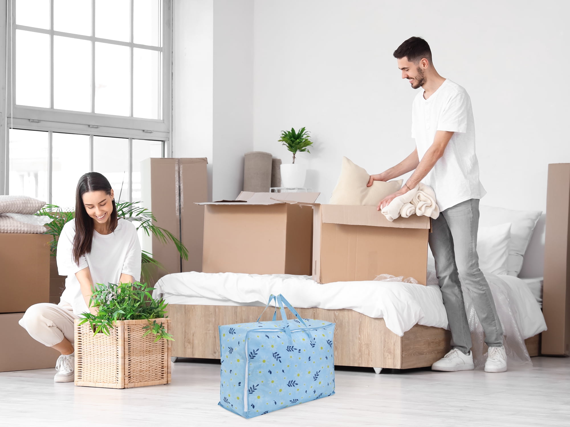 Unique Bargains 1 Pack Clothes Storage Bags Moving Bags Blue 27.5*19.5*12in