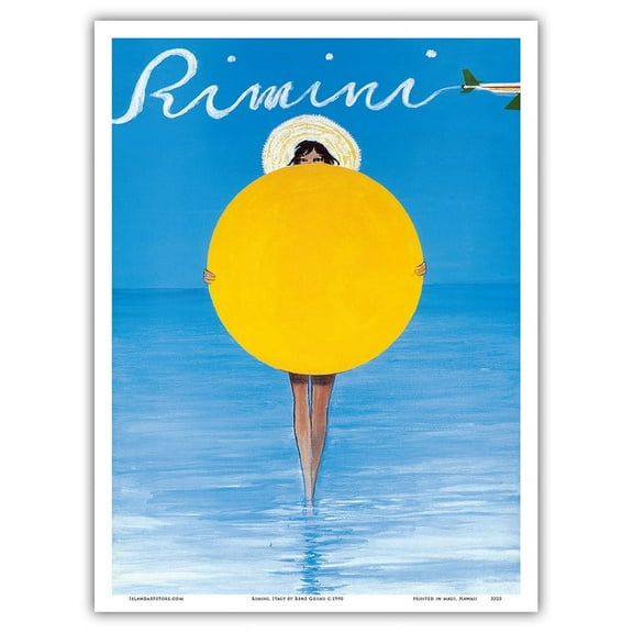 Rimini Italy - Italian Girl with Sun Beach Umbrella - Vintage Travel Poster by René Gruau c.1990 - Master Art Print (Unframed) 9in x 12in