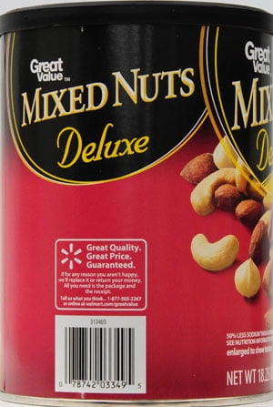 Great Value Deluxe Lightly Salted Mixed Nuts, 18.25 oz