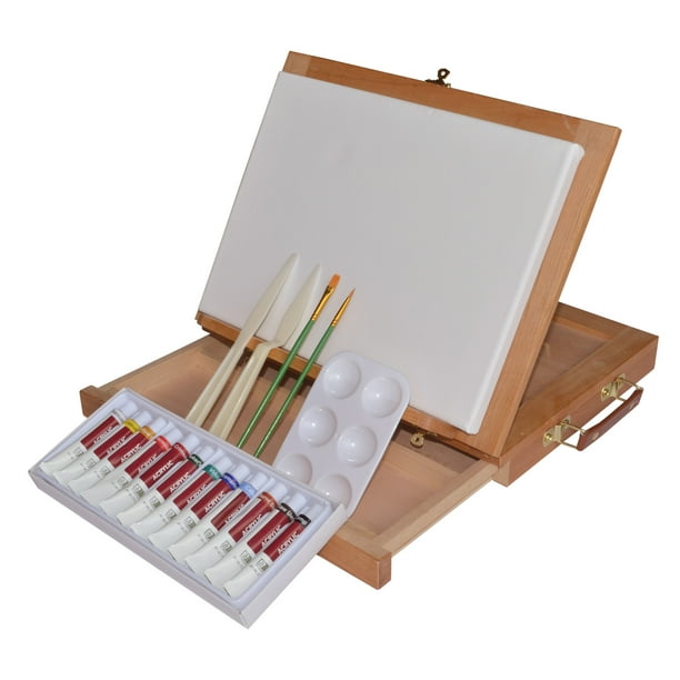 Art Advantage Wood Art Box Easel Acrylic Paint Set - Walmart.com