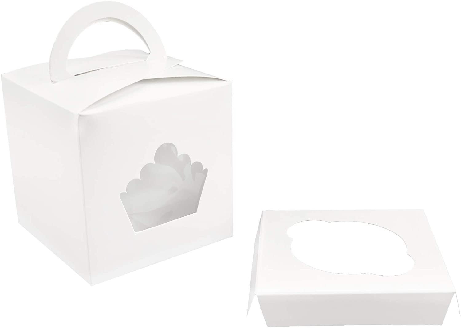 O'Creme White 4Inch Cube Cake Box with Handle and CrownShaped Windows
