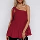 thumbnail image 3 of Camiseta sin mangas para mujer, con un solo hombro, dobladillo con volantes, tipo suelto, Top informal de verano, rojo vino L, 3 of 7