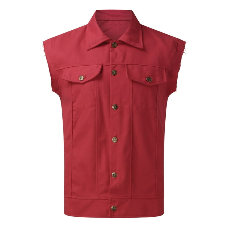 Red Mens Spring And Autumn Fashion Leisure High Street Edge Solid Color Buckle Lapel Slim Denim Jcket Vest Vest Walmart