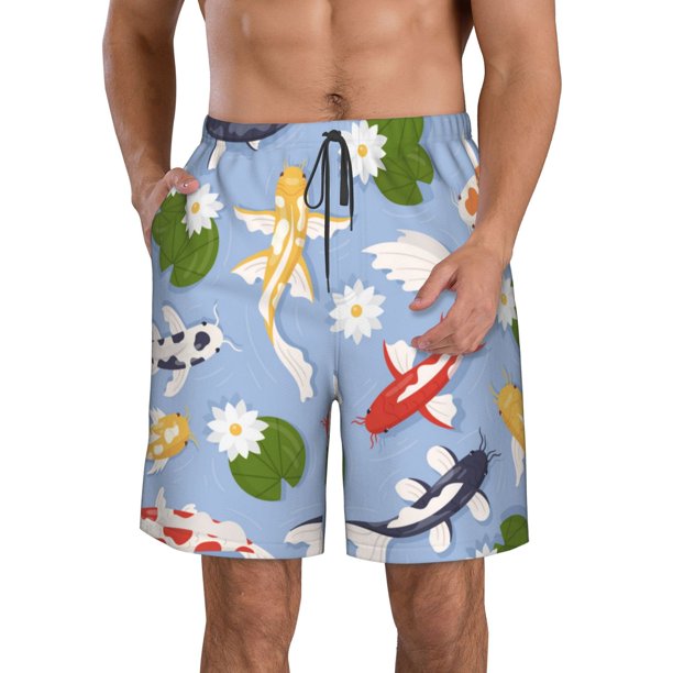 Balery Colorful Koi Fish Traje de Baño Estilo Hawaiano para Hombre, Shorts de Secado Rápido con Bolsillos-3X-Large