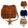 thumbnail image 2 of Flmtop Women Solid Color Fringe Tassels Drawstring Crossbody Shoulder Suede Bucket Bag, 2 of 10