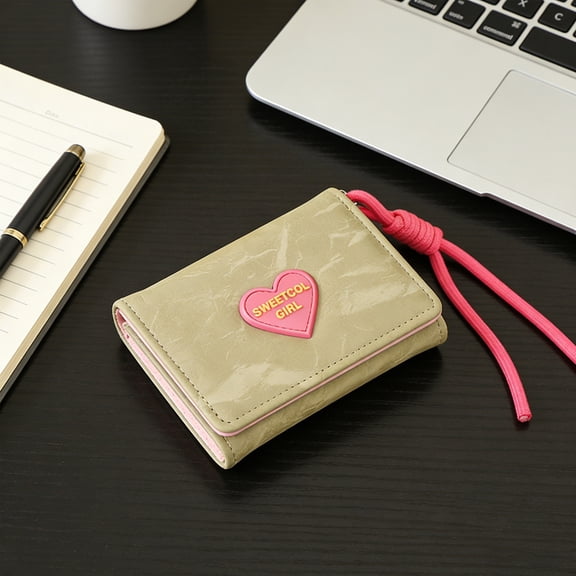 Eespoir Cute Wallet Short Student Wallet, Hand Rope Magnetic Card Bag, Small Wallet, for Teens, Girls, Boys, Minimalist Carry, ID Cards, Cash, (Green)